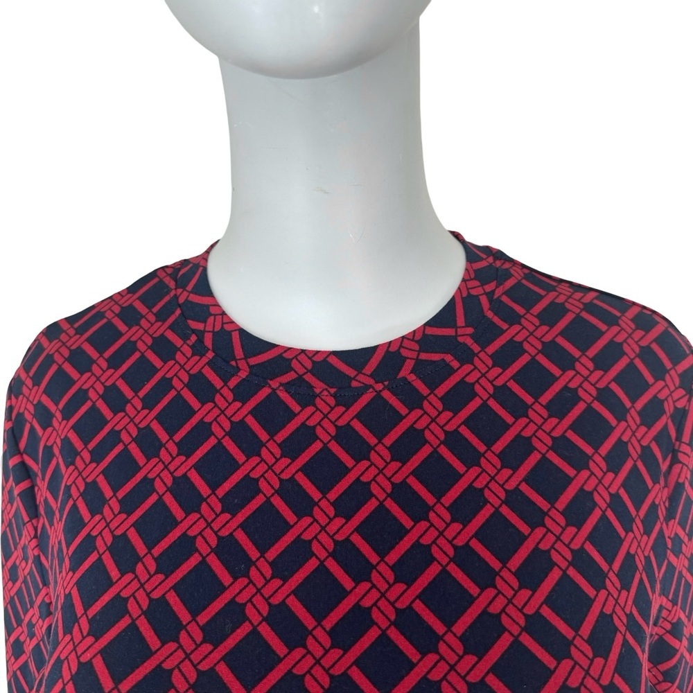 BROOKS BROTHERS Knit Top Long Sleeve Trellis Print Round Neck Red Navy Blue - Picture 3 of 12